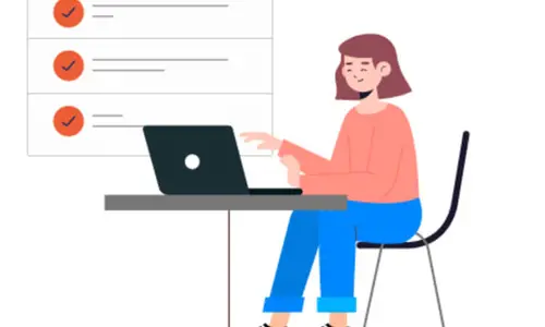  Frau am Computer auf der Suche nach einem Kredit