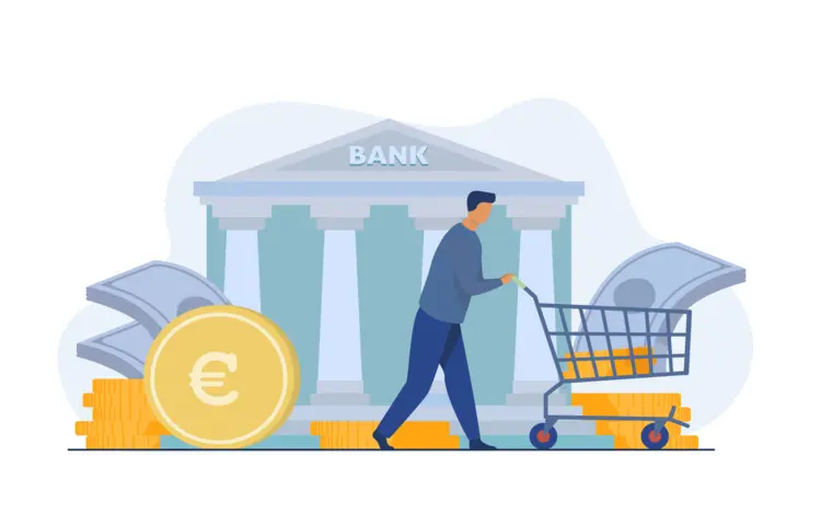 Bank mit Mann und Geld
